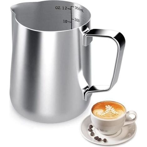 (Silver) 350ml Stainless Steel Milk Jug Milk Pot for Making Cappuccinos, Cafes, and Lattes (1/4)