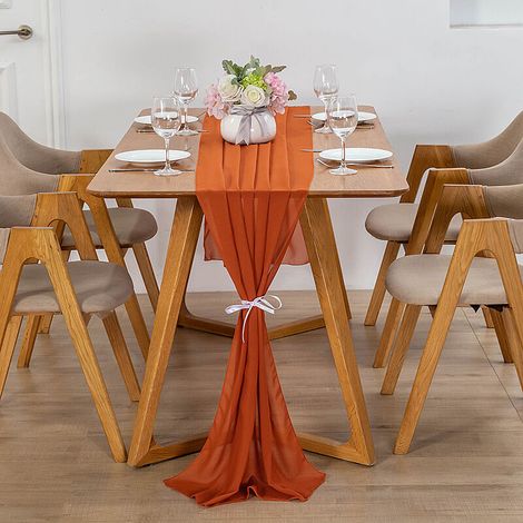 Chiffon Table Runner, 70x300 cm, in Rust Red, Terracotta Table Runner, Washable Table Runner, Table Decoration (1/5)