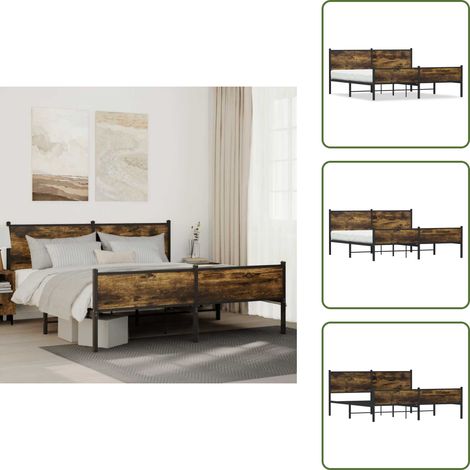 Letto in acciaio - vidaXL Giroletto senza Materaso in Metallo Rovere Fumo 160x200 cm - Letto con doghe