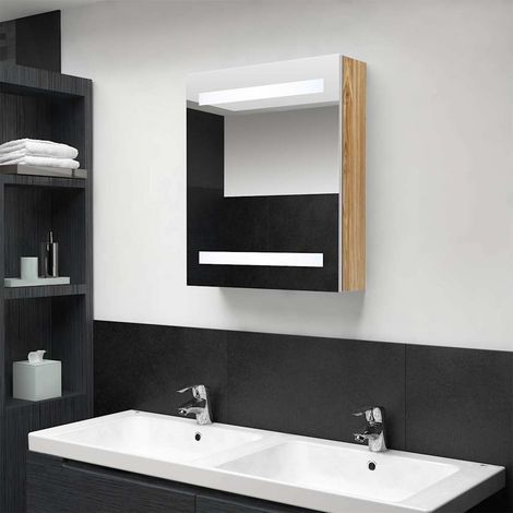 326485 vidaXL LED Bathroom Mirror Cabinet White and Oak 50x14x60 cm (1/5)