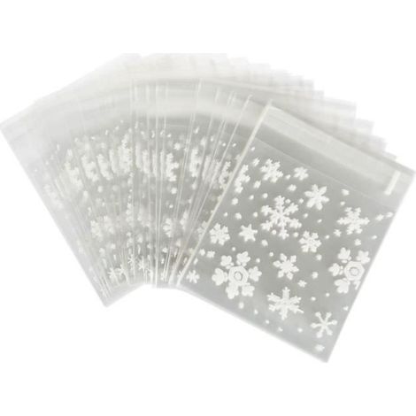 100 pcs Sachets Pochettes Sac d\'emballage Flocon de Neige Blanc pour Cookies Biscuits Bonbons Noel-Ywey (1/4)