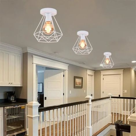 Yowei 3pcs Moderne Plafonnier en Cage Couloir Blanc Lustre Suspension Vintage en Fer pour Salon Chambre,2020cm (1/4)