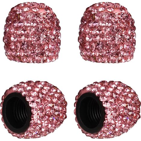 4pcs Capes de soupape de pneus, couvercles automobiles en strass de soupape étanche pour les voitures SUV (rose) (1/5)