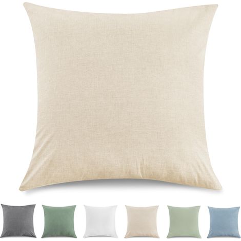 Taie Oreiller 80x80 cm Lot De 2，Housse Coussin 100% Coton Lavé Doux, Aspect Lin Et Respirant, Taie d Oreiller Gris avec Fermeture éClair (1/5)