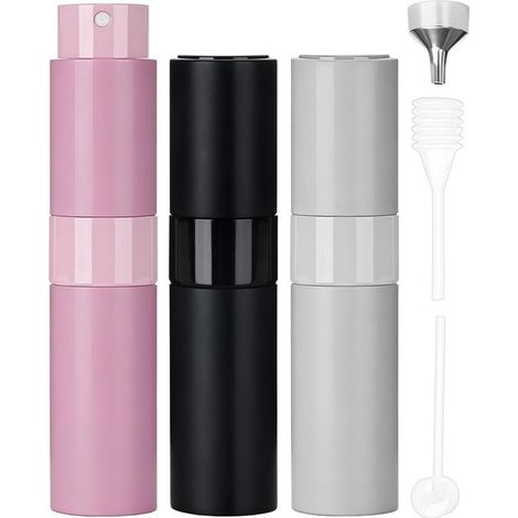 Vaporisateurs de parfum rechargeables 3 pièces – Mini flacons de voyage 8 ml avec accessoires – Flacons vides compacts pour parfum – Plusieurs couleurs (1/5)