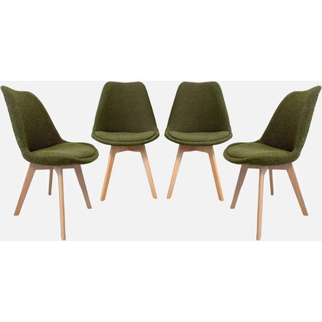 Set 4 sedie scandinave legno di faggio e bouclé strutturato