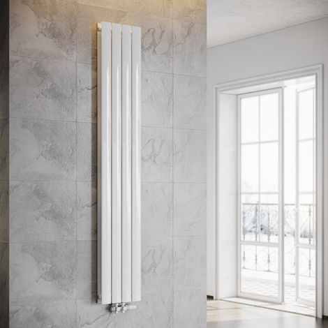 ELEGANT Heizkörper Flach Heizkörper Design Paneelheizkörper wohnzimmer Badheizkörper Vertikal Doppelt Heizkoerper mit Heizventil 1800 x 308 mm Weiß (1/5)