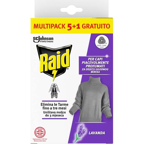 Raid Anti Tarme Gel Vestiti, Per Capi Piacevolmente Profumati, Fragranza alla Lavanda, 6 Pezzi (1/4)