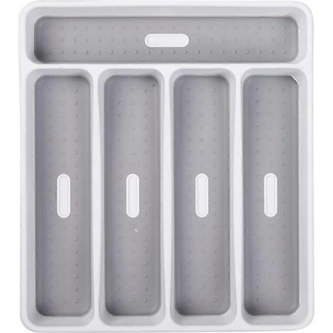 Klassische kleine Besteckschale, weiß, 5 Fächer, Symbole erleichtern die Sortierung von Besteck, Küchenutensilien und Messern, Soft-Grip-Innenseite und rutschfeste Füße, BPA-frei
