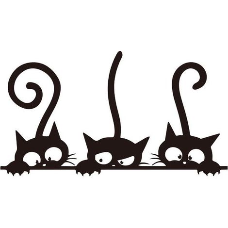 Muursticker - trois chatons - Décoration murale - pour salle de bain, WC, salle de bain, salon, chambre - noir - 3020cm - PVC (1/4)