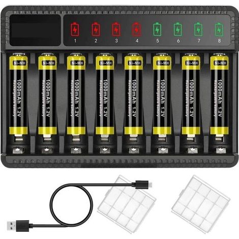 Chargeur de piles AA/AAA Nickel-Hydrogen rechargeable 8 slots intelligente