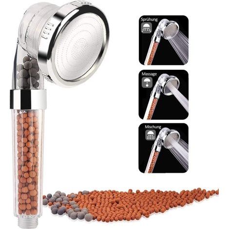 Sooair Duschkopf mit drei Strahlarten, Filter, Anti-Kalk-Handbrause, wassersparende Hochdruck-Badezimmerdusche (1/5)
