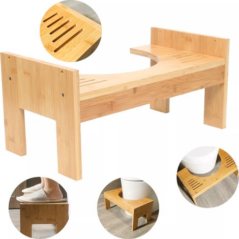 Height Adjustable Squat Footrest C-Shaped Toilet Step Stool Toilet Stool Physiological Bamboo Toilet Steps Bathroom Potty Aid Piles Relief