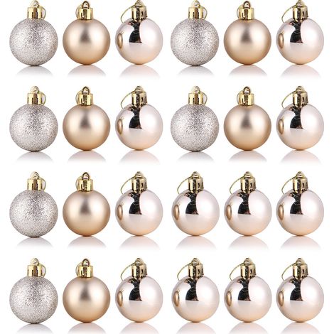 Boules de noël légères et exquises, 24 pièces, 4cm, ornements d'arbre suspendus pour fête à domicile, mariage, Champagne (1/5)