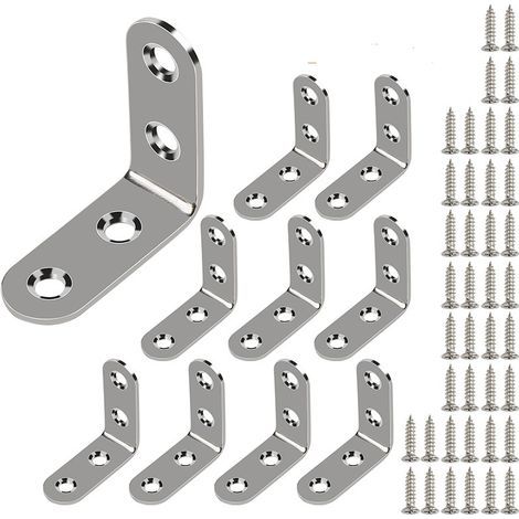 10 Pack Stainless Steel Angle Brackets, Square Edge Angle Brackets (with Screws), 50 x 50 mm Round Edge