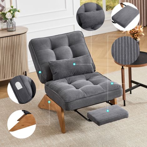 Fauteuil de relaxation 127x73x90 cm gris foncé en velours côtelé avec dossier réglable et coussin lombaire (1/5)