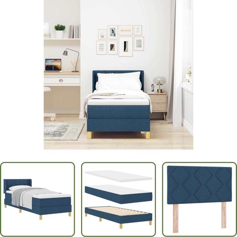 Chambre - Lit à Ressorts avec matelas Bleu 80 x 200 cm tissu (1/5)