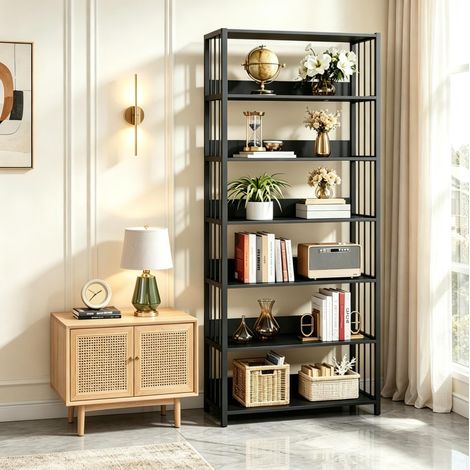 Estantería librería 80x30x190 cm de MDF y metal negro, diseño vertical - CHICFURN (1/5)
