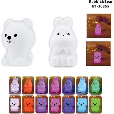LAMPE DE CHEVET LED EN SILICONE POUR ENFANTS, MOTIF LAPIN ET OURS RGB