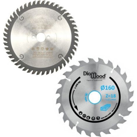 DIAMWOOD - Pack 2 Lames Scie Circulaire 160 mm - Al. 30 mm - Z18 Débit Bois Massif Charpente - Z48 Universelle Menuiserie Panneaux Contreplaqués (1/5)