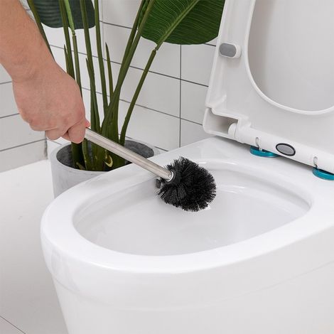 Klassische Toilettenbürste aus Edelstahl, Edelstahlgriff, 8 cm schwarzer Bürstenkopf, Reinigungsbürste