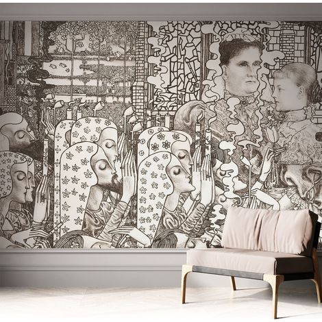 Papier peint adhésif autocollant pour salon chambre à coucher peint imprimé pour mur Portraits floraux 312x219 cm (1/5)