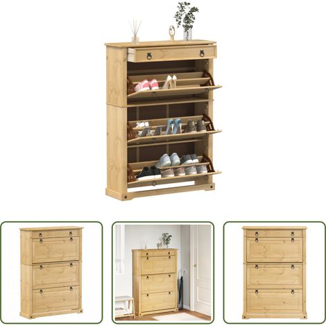 vidaXL Bois de pin massif -  Armoire à chaussures Corona 99x32x138 cm bois de pin massif (1/5)