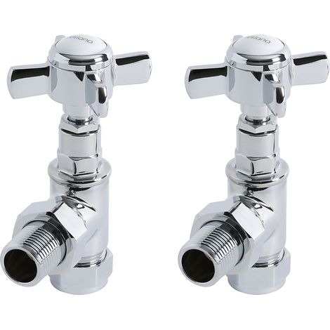 Milano Chrome Angled Heated Towel Rail Radiator Valves – Pair (1/3)