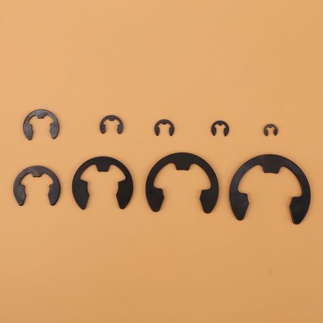 300 pièces clips d'arrêt en métal noir, anneaux de retenue pour arbre 3mm à 22mm, coffret de rangement (1/5)