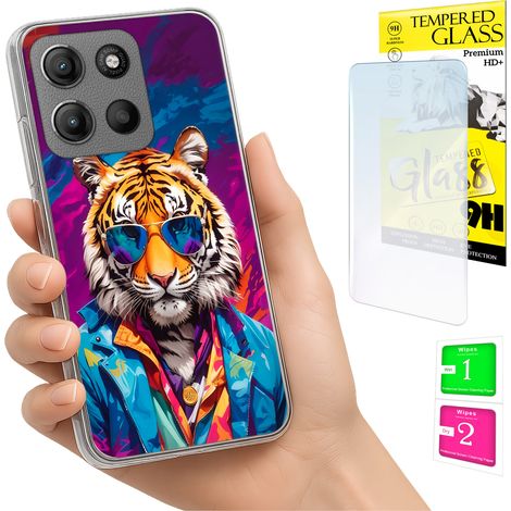Funda para Motorola Moto G15 Photo, parte trasera con diseño de tigre y cristal. (1/5)
