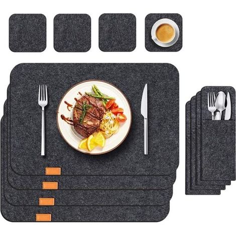 Juego de 4 manteles individuales de fieltro grueso y aislante para la cocina y el comedor. (1/4)