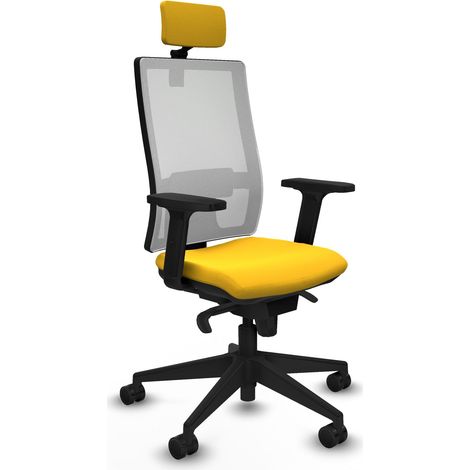 Horna sincro malla blanca similpiel amarillo brazos 2D base piramidal cabecero 2D ruedas 65mm nailon