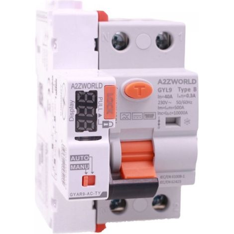 A2ZWORLD RCCB Interruttore Differenziale Puro Connesso WiFi Con Riarmo Automatico Tipo B 1P+N 3M 10000A 300mA AC 230V IP20 IEC61008-1 / IEC62423 GYL9, Disponibili 40A 63A (40A)
