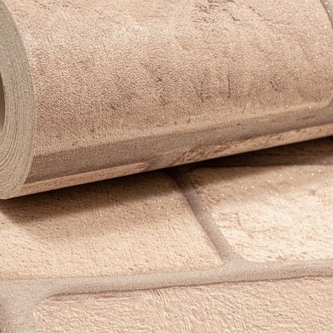 Arthouse Diamond Taupe Brick Effect Glitter Textured Luxury Vinyl Wallpaper (1/5)