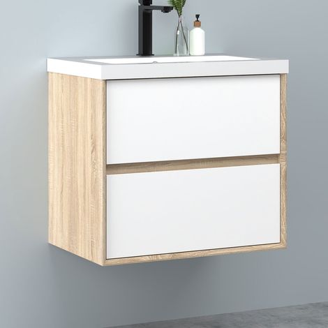 Biubiubiubath 600mm Bathroom Vanity Unit with Basin 2 Soft-clsoe Drawers Wall Hung