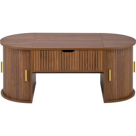Set de salón de 3 piezas de MDF color nogal con mesa elevable y puertas correderas (1/5)