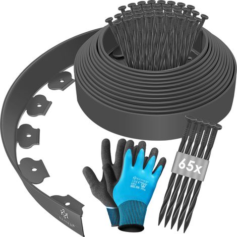 KESSER® Flexible Rasenkante aus Kunststoff mit Erdankern + Handschuhen Beeteinfassung Beetumrandung Beetbegrenzung Mähkante