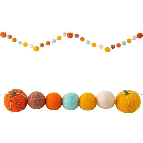 Décoration d'Halloween charmante : guirlande de boules de feutre et de citrouilles de 2,2 m de long