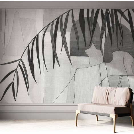 Tapete Selbstklebend - abwaschbar - Tapete mit Motiv - trendige Wanddeko - elegant Fototapete Abstrakte Palme 312x219 cm (1/5)