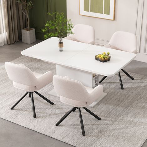 Conjunto de comedor extensible rectangular con mesa de almacenaje y 4 sillas, blanco HAVRYA (1/5)