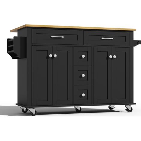 Carro de cocina multifuncional con encimera abatible, 5 cajones y armarios (1/5)
