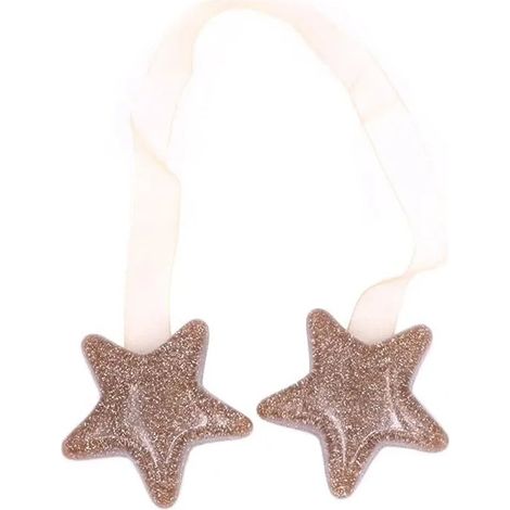 Une paire de boucles de rideau magnétiques en soie avec étoiles brillantes (doré), Accroche Rideau Sans Percer (1/5)
