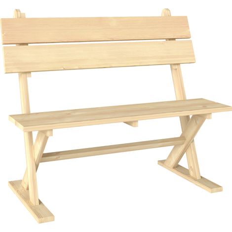 2 Seater Wooden Garden Bench, Fir Wood Outdoor Bench, Garden Loveseat with Slatted Seat, Sloping Back and Wide Feet for Patio, Park, Natural Wood Finish (1/5)