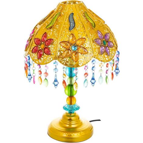 lampe de table métal multicolore perles esprit bohème - doré perles multicolores (1/5)