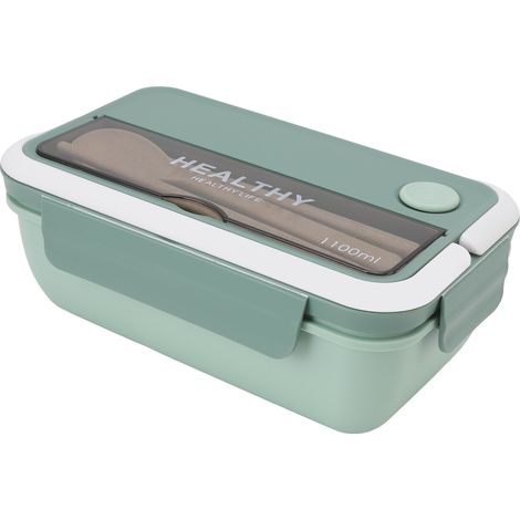 Boîte à lunch isotherme portable de 1100 ml, grande capacité, étanche, idéale pour les salades au bureau (vert). (1/5)