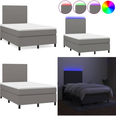 Sommier à lattes de lit matelas LED gris foncé 120x190 cm tissu - Sommier Tapissier - Lit Plateforme - Lit Avec Led - Matelas À Ressorts Ensachés - Têtière Ajustable - Home & Living (1/5)