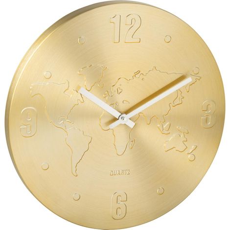 Horloge Murale en Métal "Carte du Monde" 35cm Doré