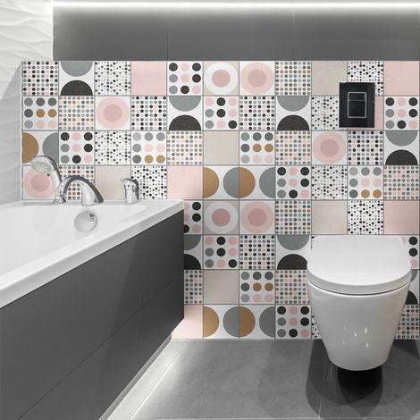 Sticker Mural Carrelage adhésif Cuisine Salle de Bain - 24 STICKERS CARREAUX DE CIMENT SCANDINAVE MIKKO - 24stickers10x10cm (1/5)