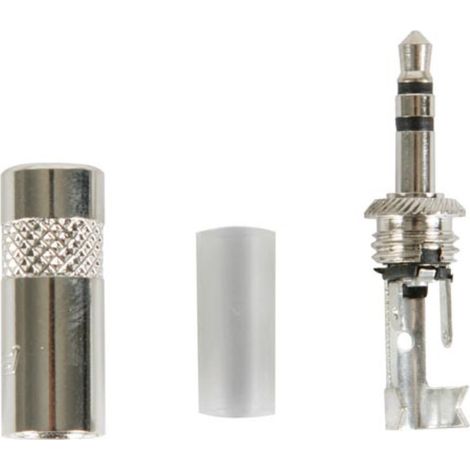 Rean - Conector de 3,5 mm - 3 puntos - Cuerpo metálico con abrazadera de cable para crimpado
