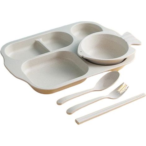Juego de 5 piezas – Vajilla – Platos de plástico irrompibles con compartimentos – Apto para niños y adultos – Verde (1/5)